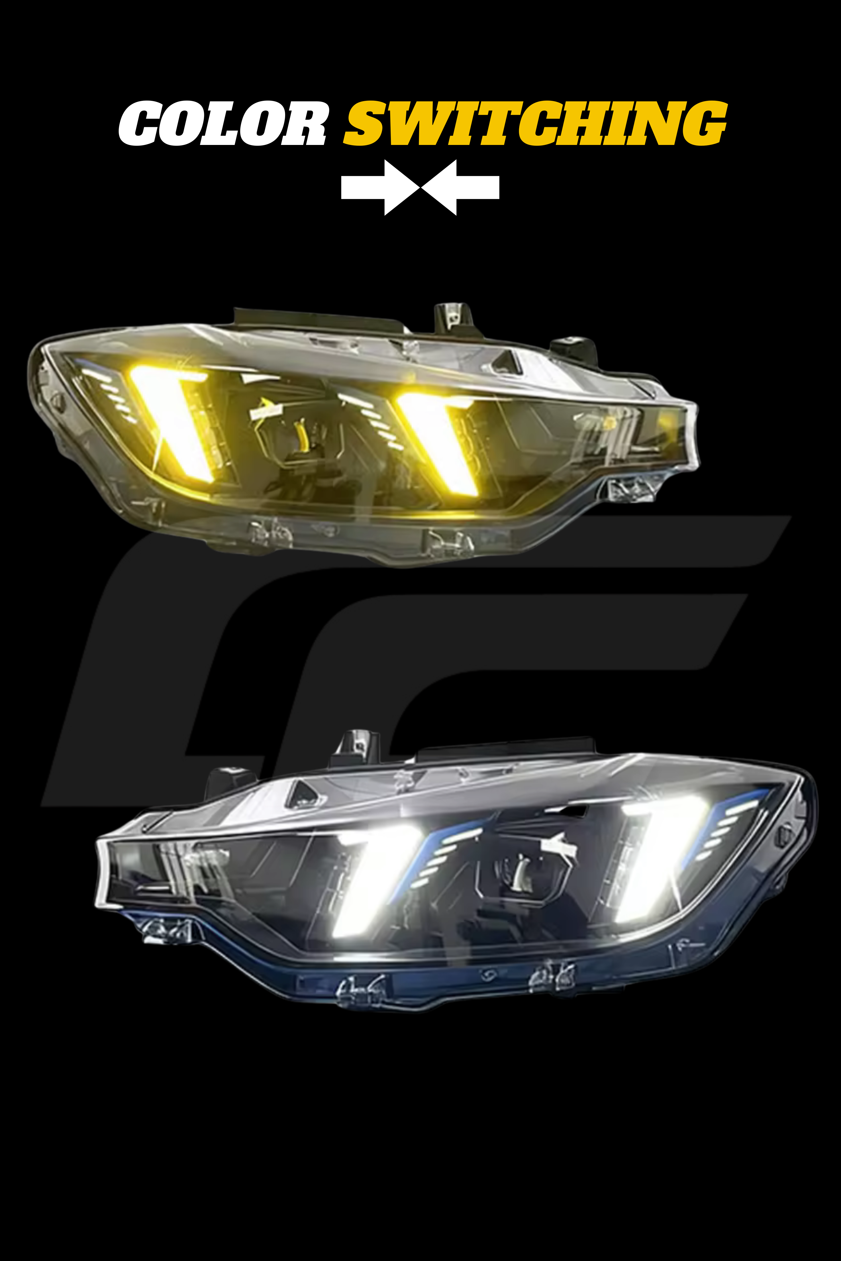 F30 3 Series Snake Eye LED Headlights - Color Changing (White/Yellow)
