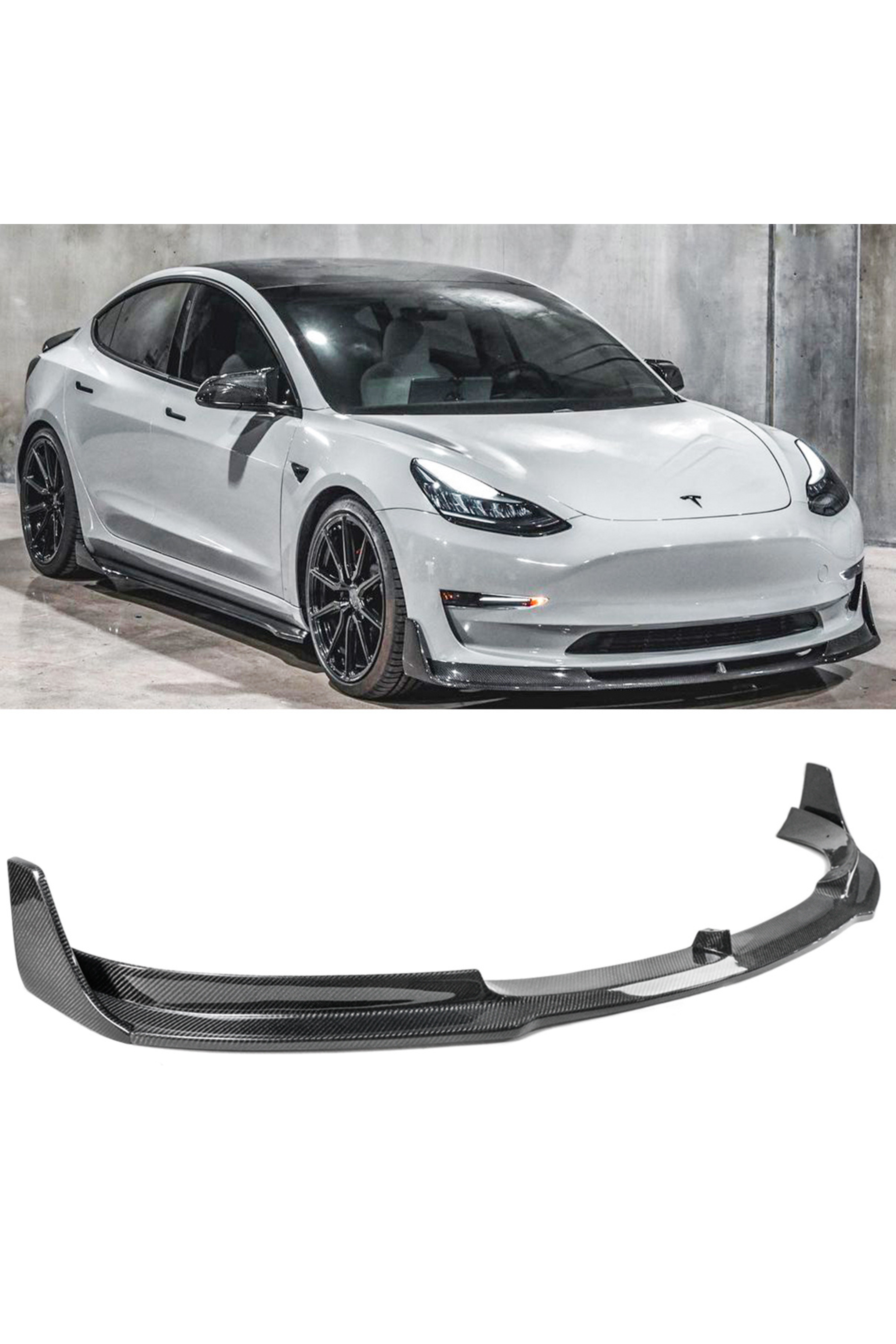Tesla Model 3 - V Style Carbon Fiber 3PC Front Lip