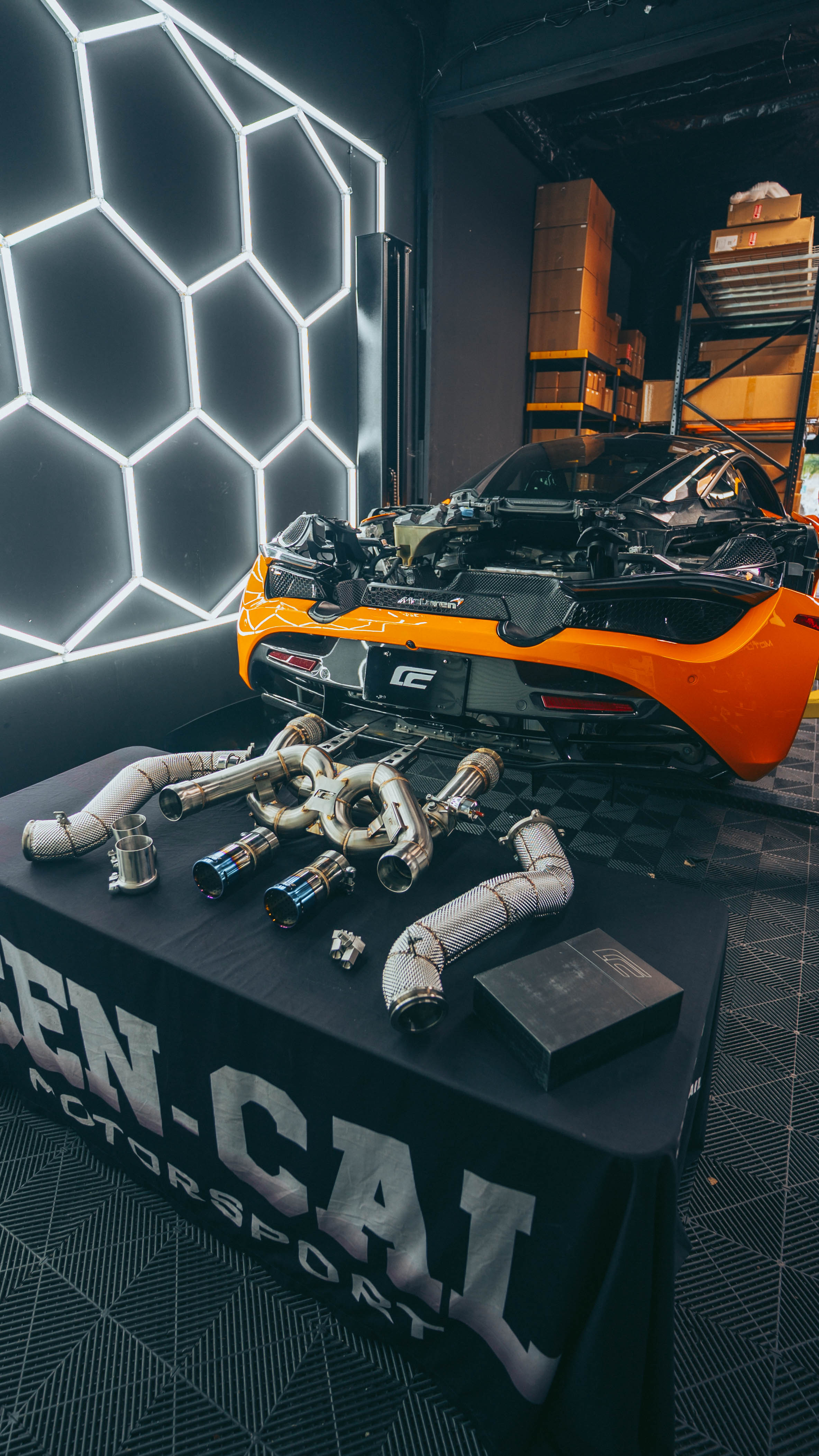 McLaren 720S exhaust complete system with orange 720S supercar