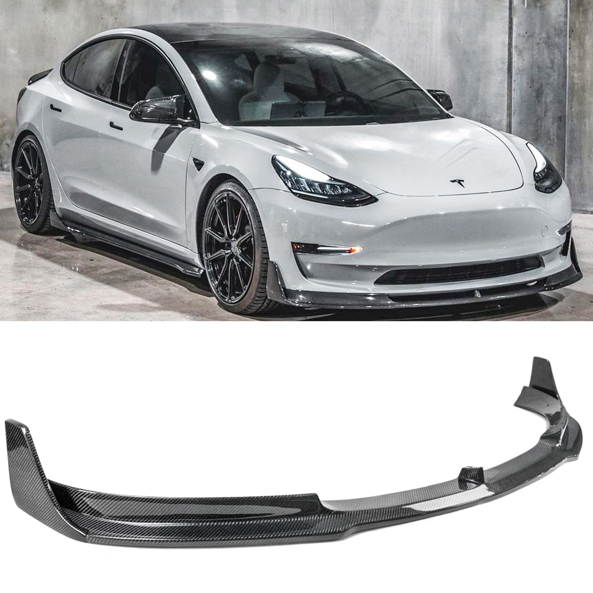Tesla Model 3 - V Style Carbon Fiber 3PC Front Lip