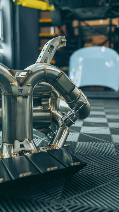 CenCal Motorsport Aventador SV F1 Exhaust valve actuator detail with Lamborghini in background