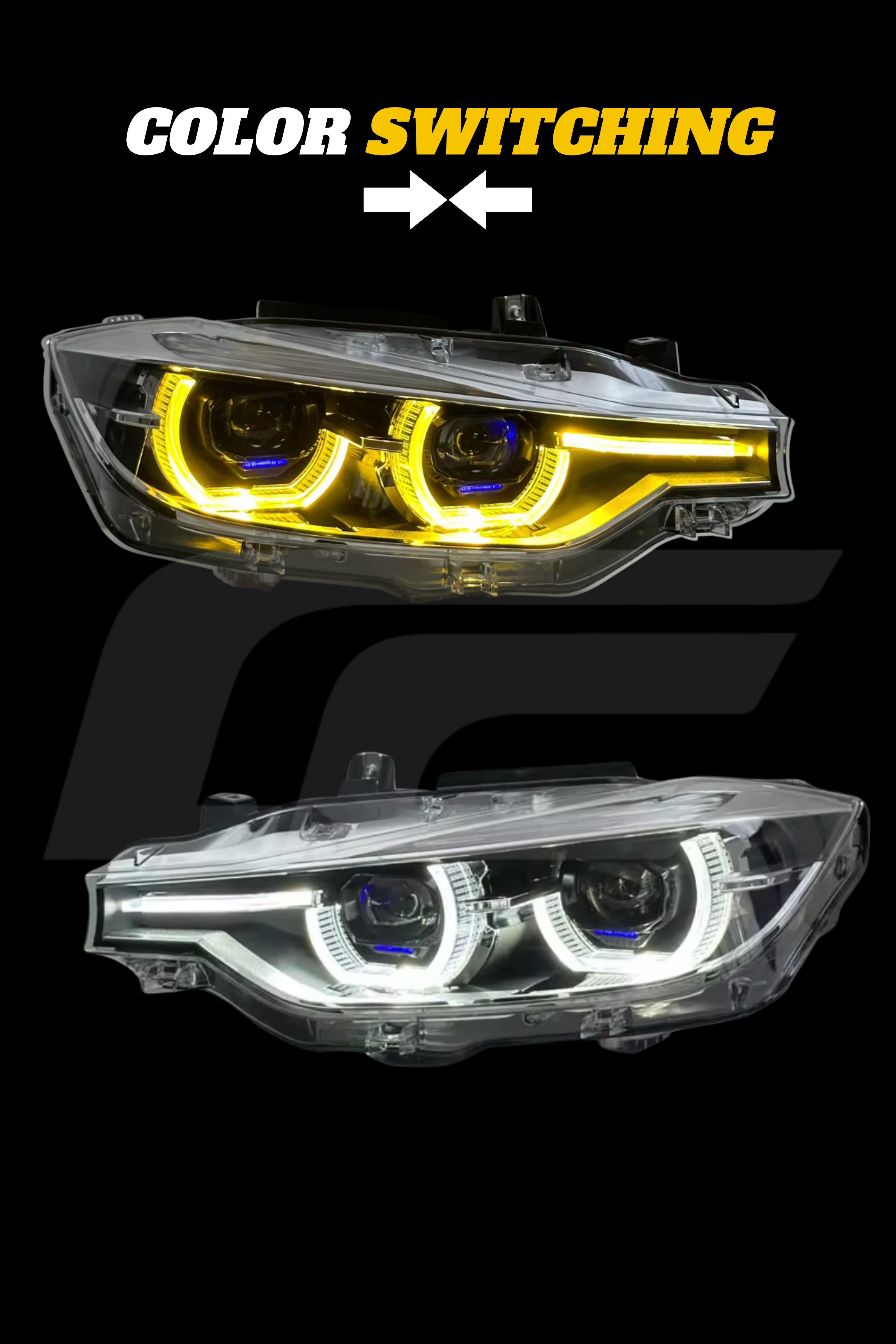 F30 3 Series LCI Style V2 Laser LED Headlights - Color Changing (White/Yellow)