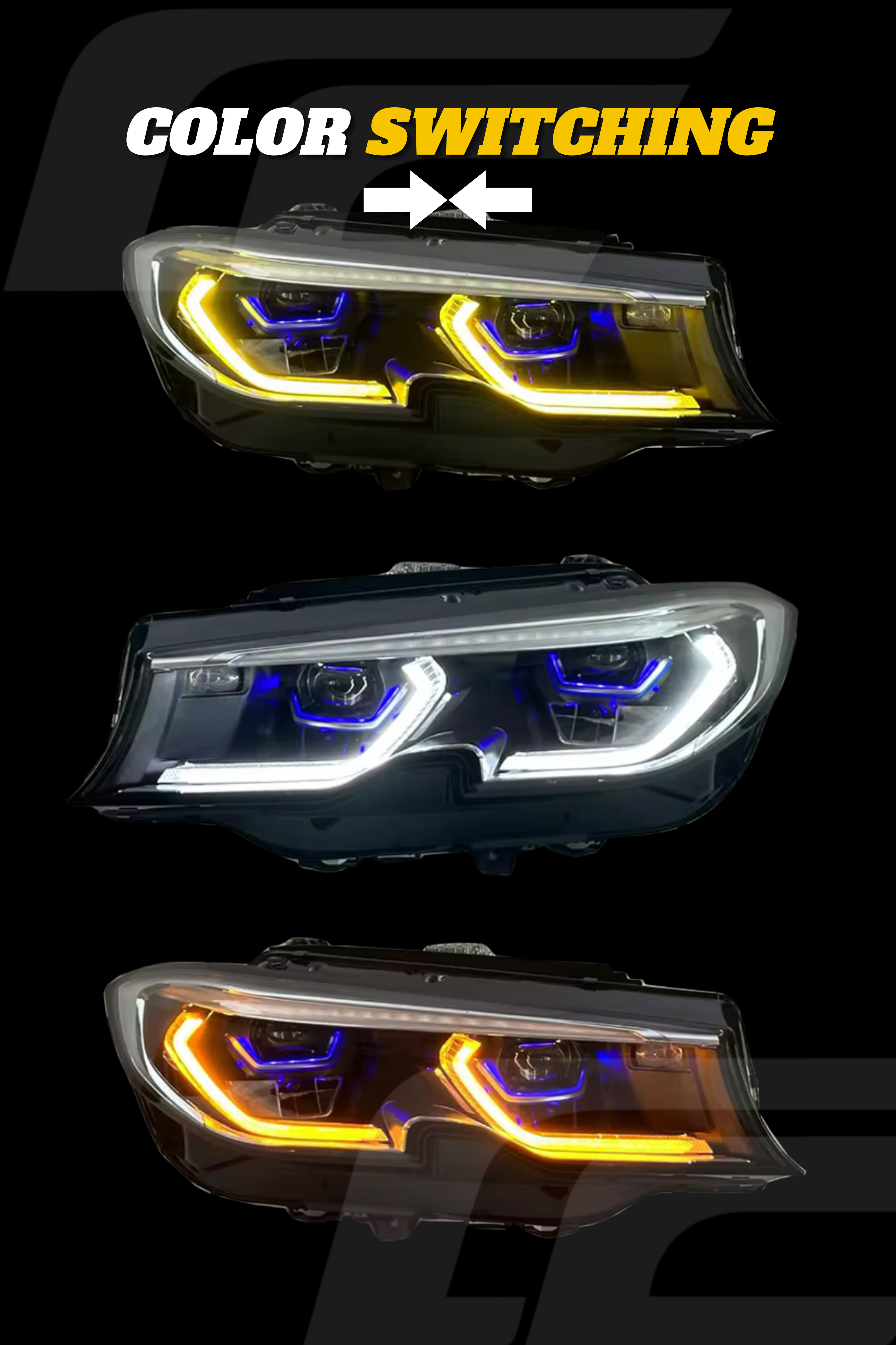 G20 3 Series Pre LCI Laser Style LED Headlights - Tri Color Switching (White/Yellow/Amber)